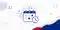 Illustration épurée sur fond blanc représentant un calendrier d’examens de l’Alliance Française : un grand calendrier bleu centré avec le logo « af » en rouge, une liste de tâches, un crayon, une horloge et des éléments décoratifs bleu, rouge et lavande.