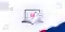 Illustration de cours en ligne de l’Alliance Française, avec un ordinateur affichant le logo AF, un livre ouvert, la tour Eiffel et une bulle de discussion.